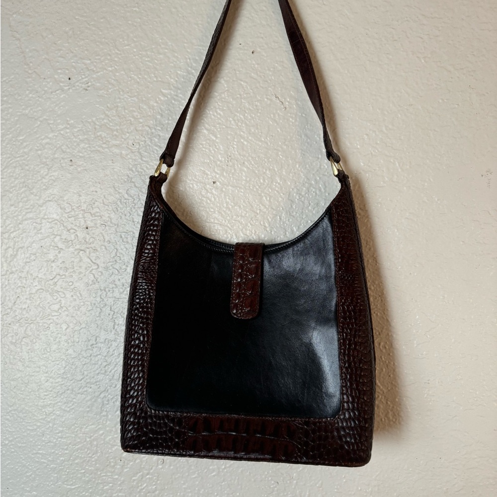 Elegant Black and Brown Leather Shoulder Bag